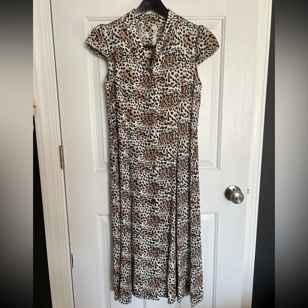 Cheetah Print Button Down Midi Dress